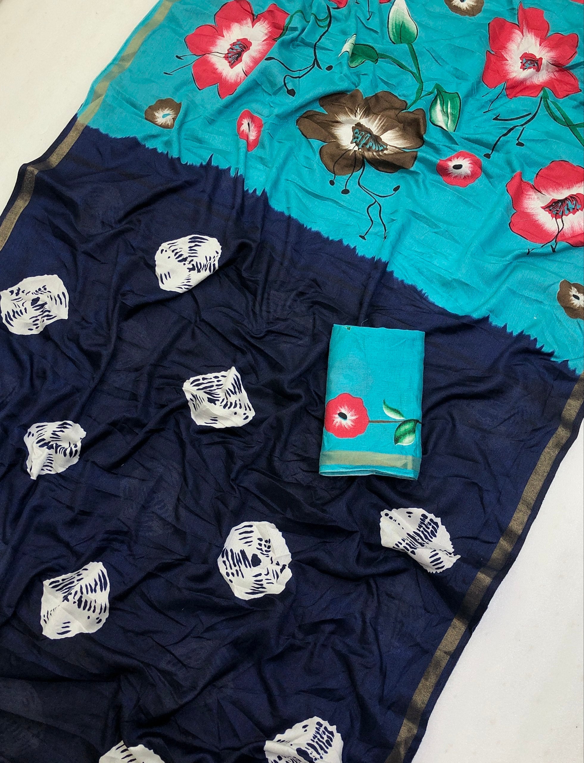 Azmee Mul Cotton Bandani Print Saree