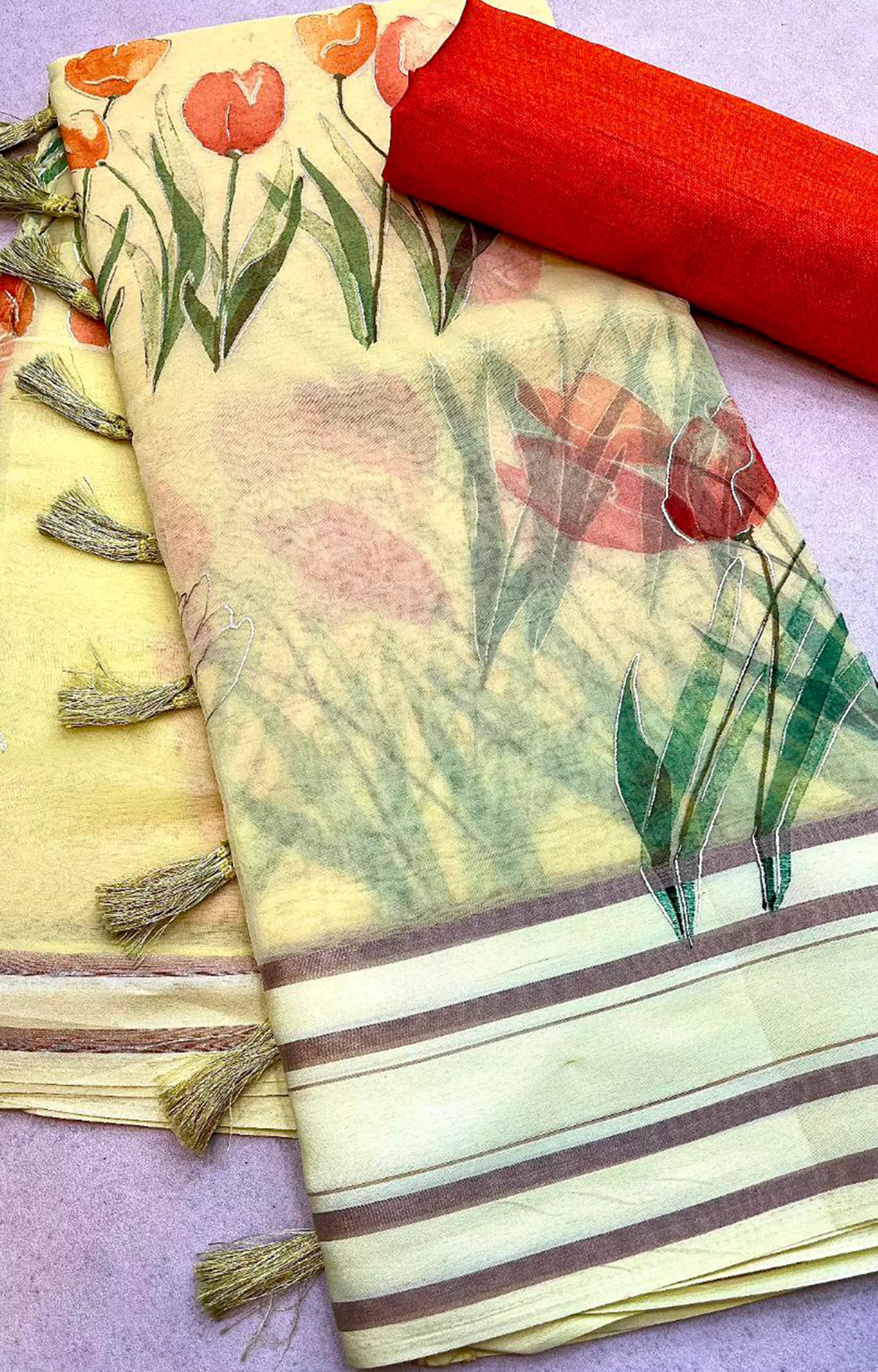 KINZA ORGANZA FLORAL DIGITAL PRINT SAREE.