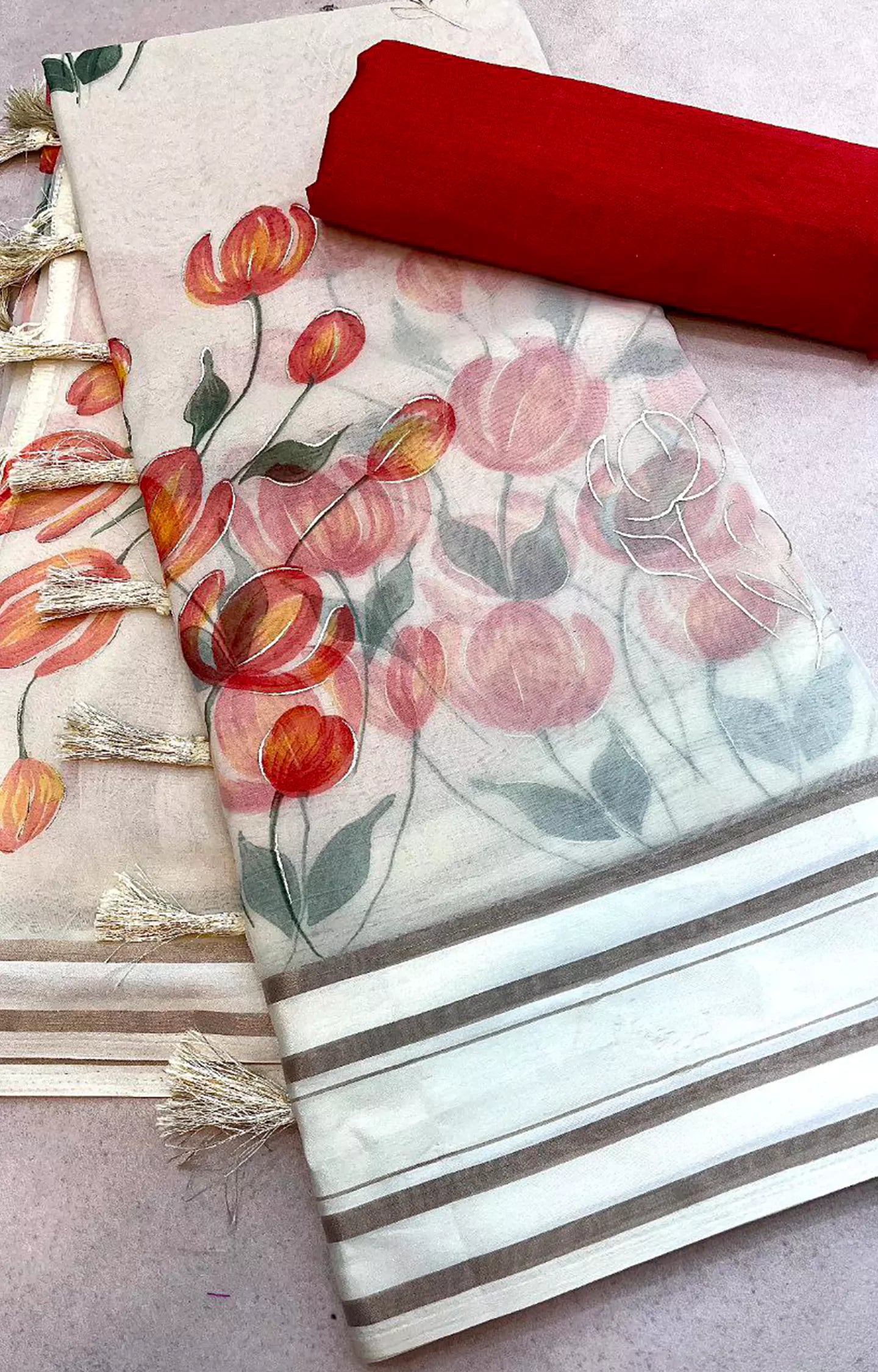 KINZA ORGANZA FLORAL DIGITAL PRINT SAREE.