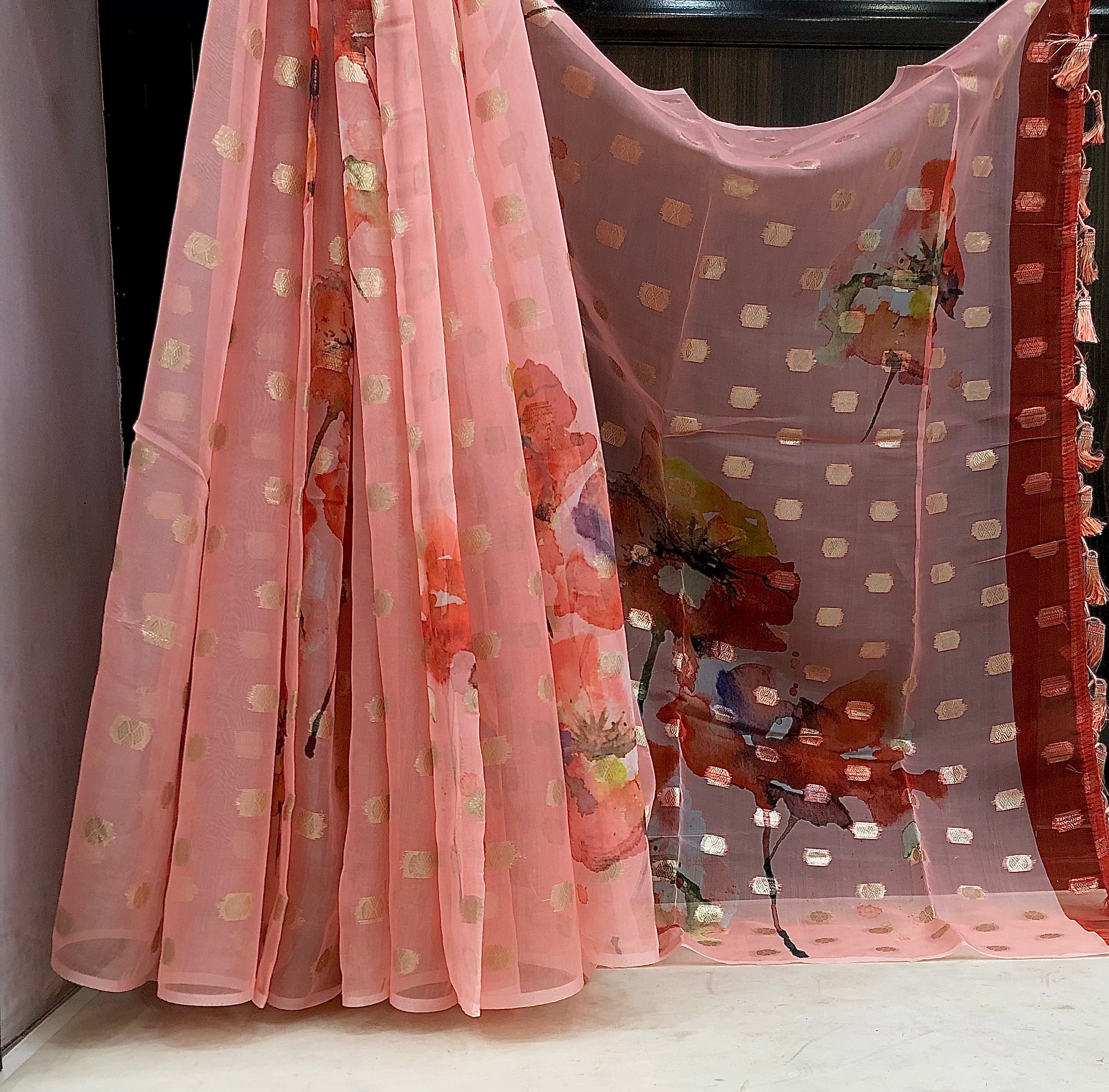 Abhirami organza weaving butti saree