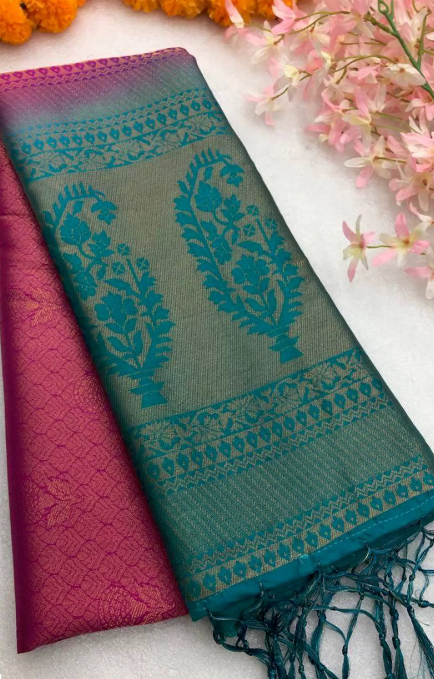 UBAH 2 SOFTY SILK HAND DYED SAREE WITH GOLD ZARI WEAVING