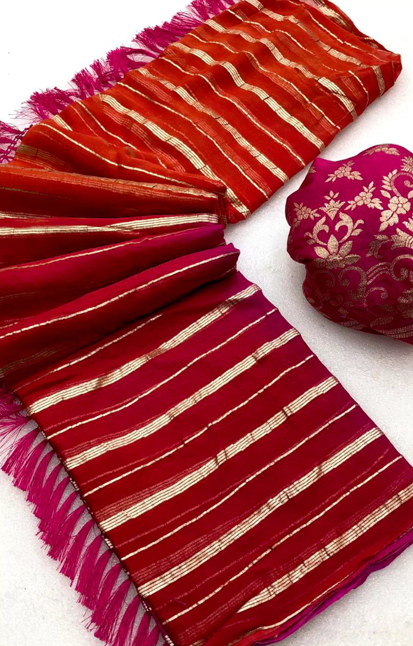 MERIGOLD VISCOS SILK HAND 3D DYED SAREE.