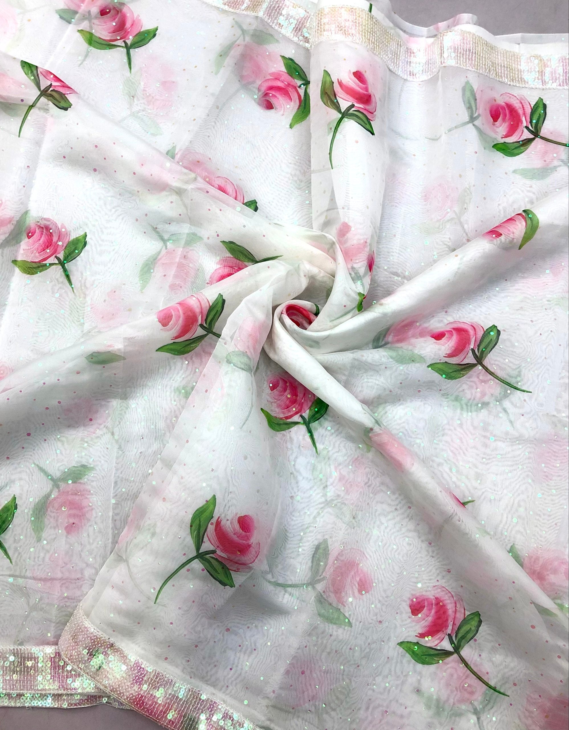 Gulabiya Organza floral digital print Saree
