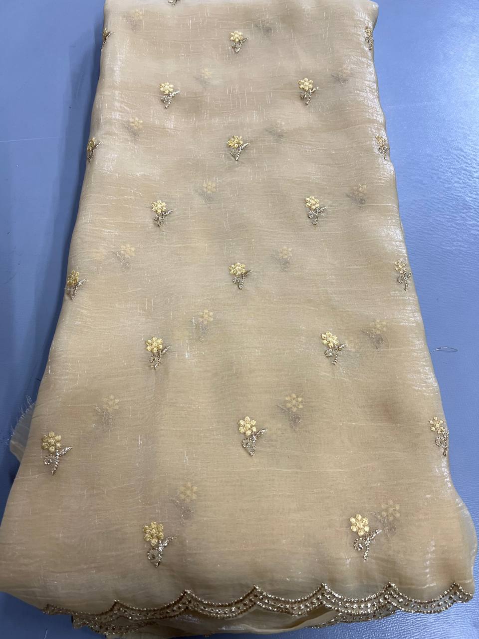 Fancy dual shade weaving with sequence &amp; siroski work sarees with blouse