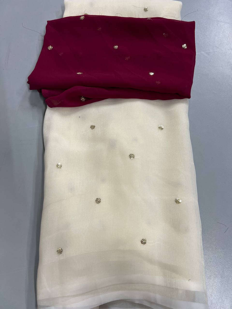 Fancy dual shade weaving with sequence &amp; siroski work sarees with blouse
