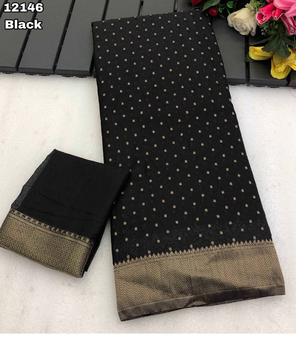 Fancy dual shade weaving with sequence &amp; siroski work sarees with blouse