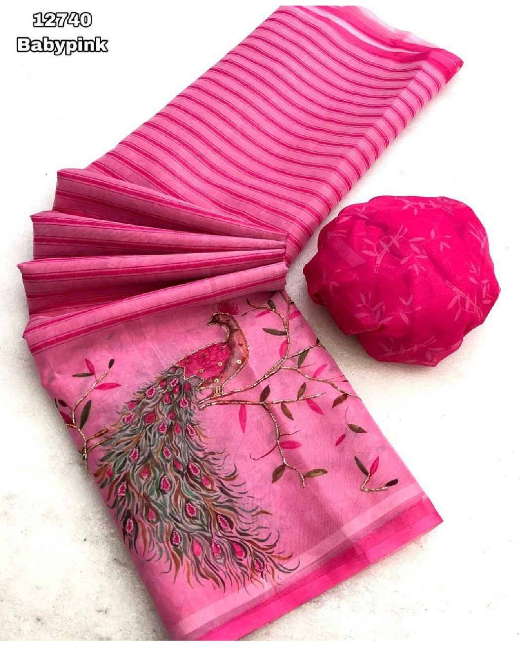 Fancy dual shade weaving with sequence &amp; siroski work sarees with blouse