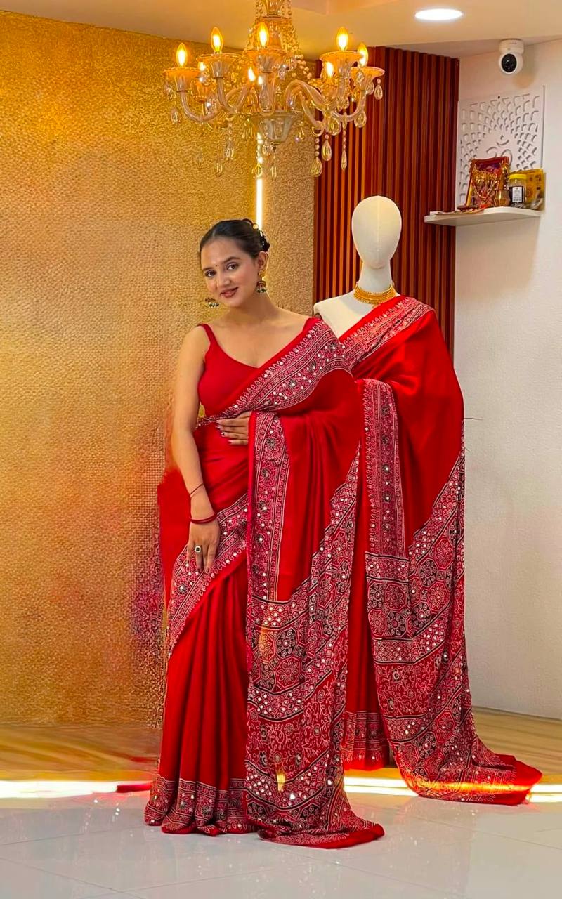 Ajrakhi Crepe Silk Ajarakh Print Saree