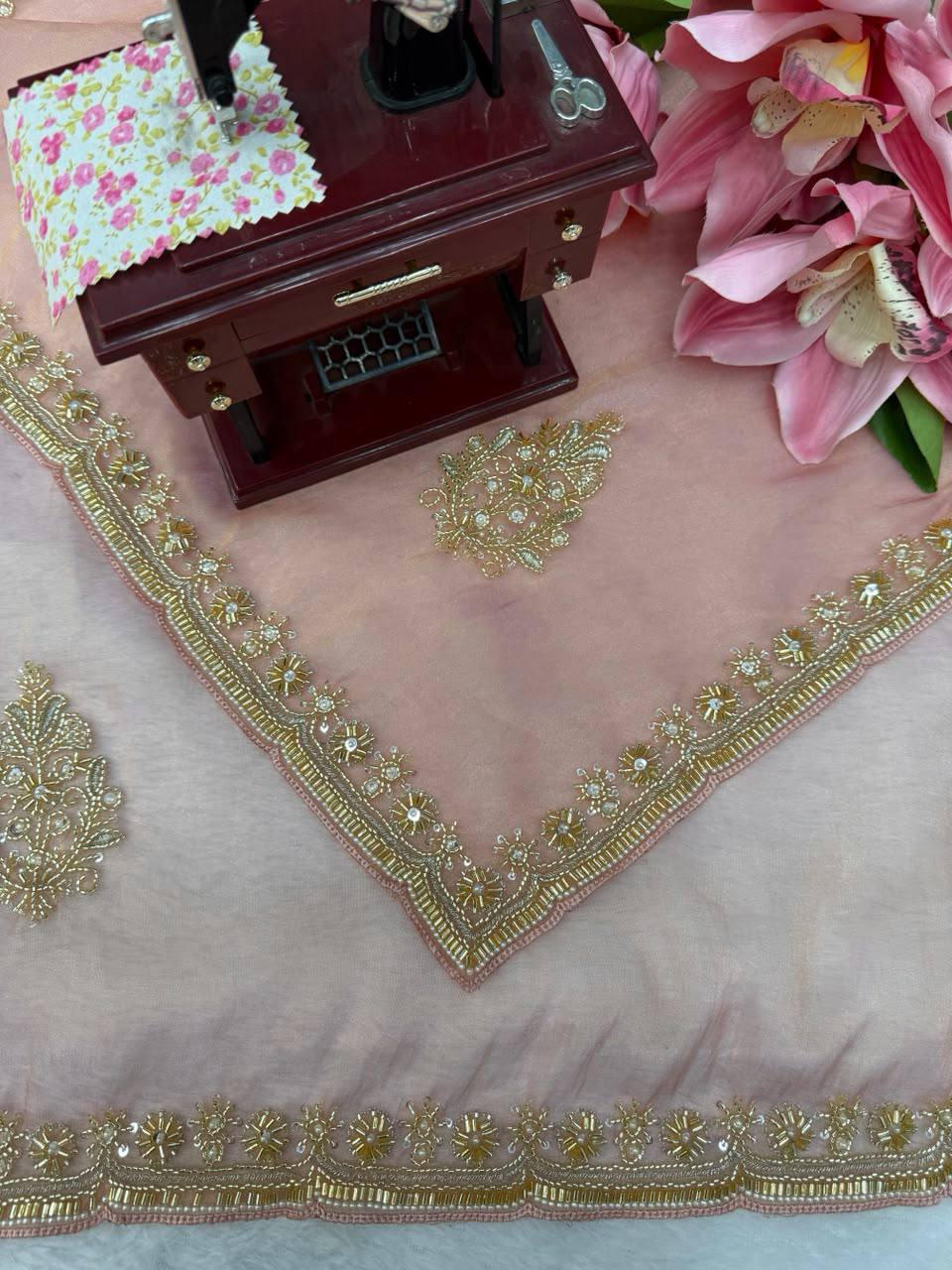 Salsa Silk Pearl & Beads Work Saree