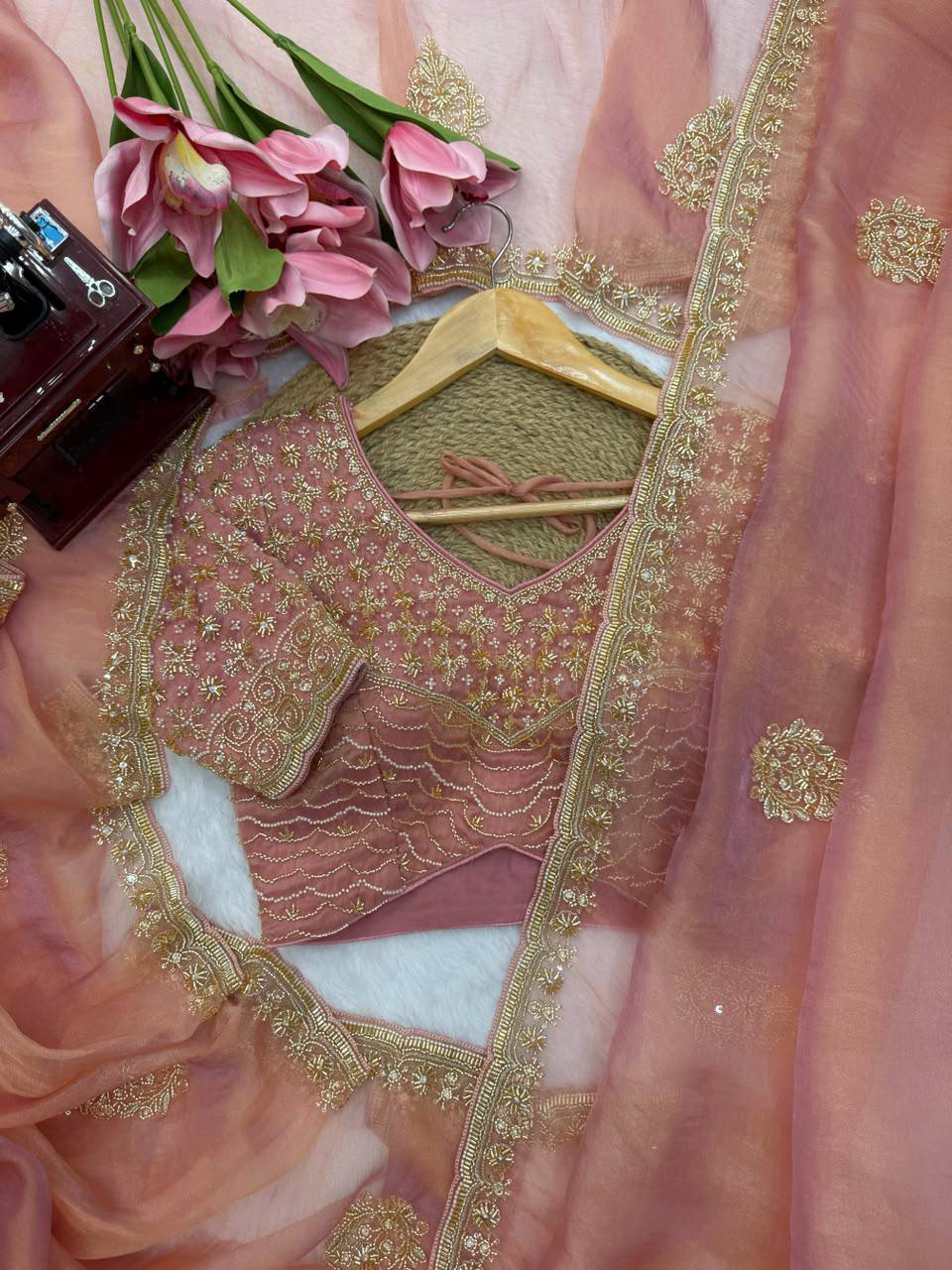 Salsa Silk Pearl & Beads Work Saree