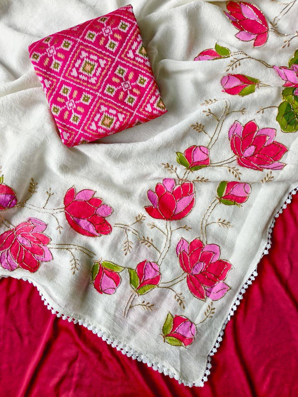 Rozina Bember Crush Hand-Painted Flowers Saree