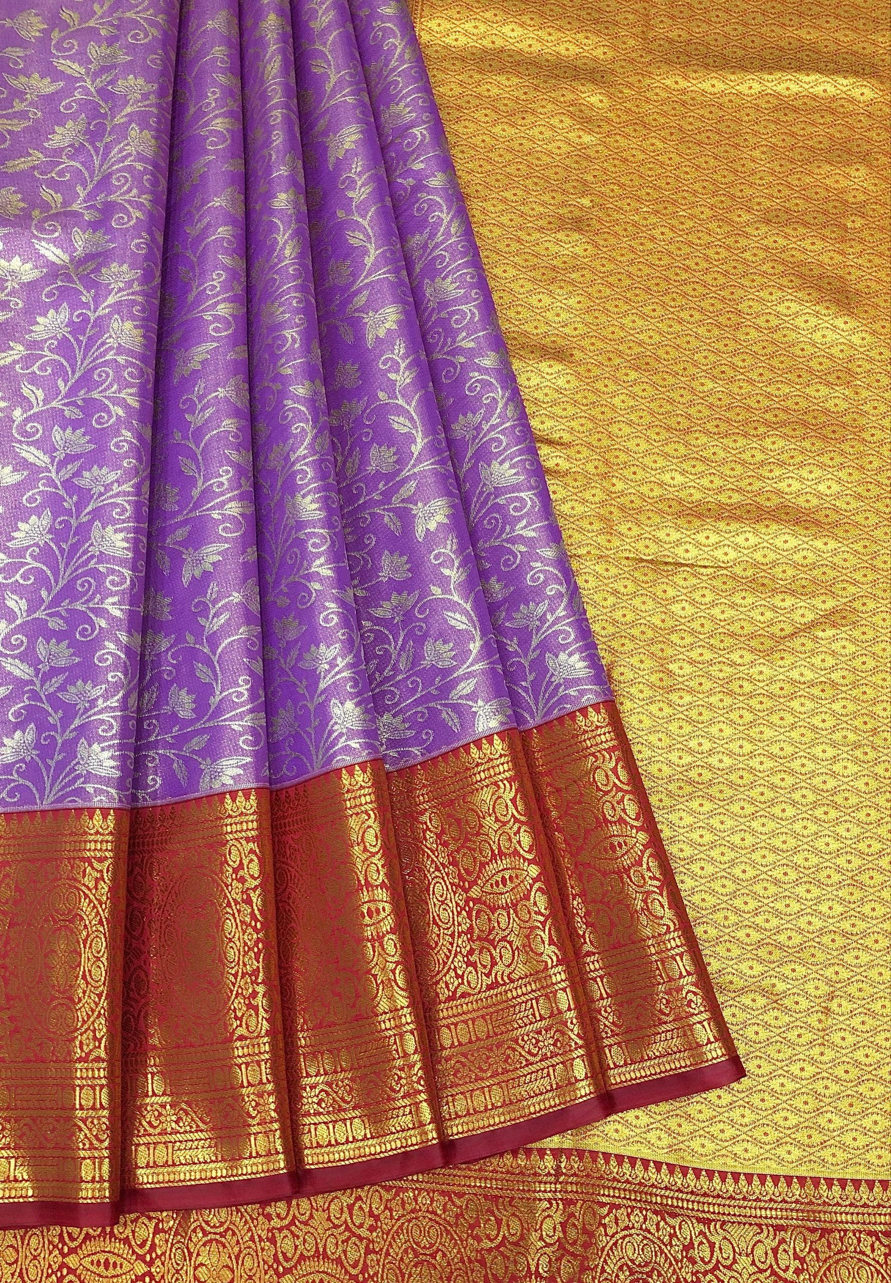 Nansel Kanjivaram Pattu Silver Zari Weaving Saree