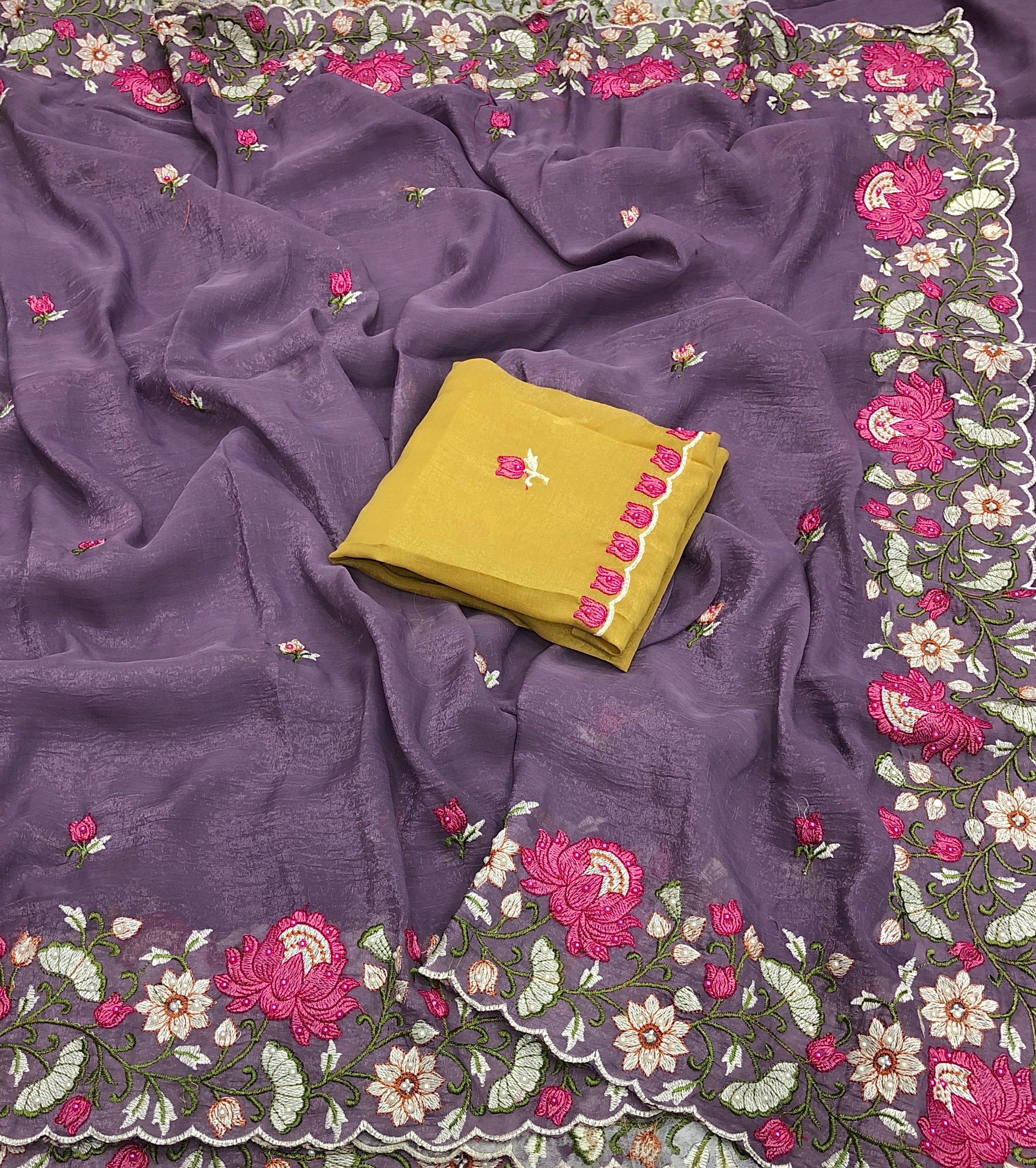 Aavya 2 Crunchy Embroidery Work Saree