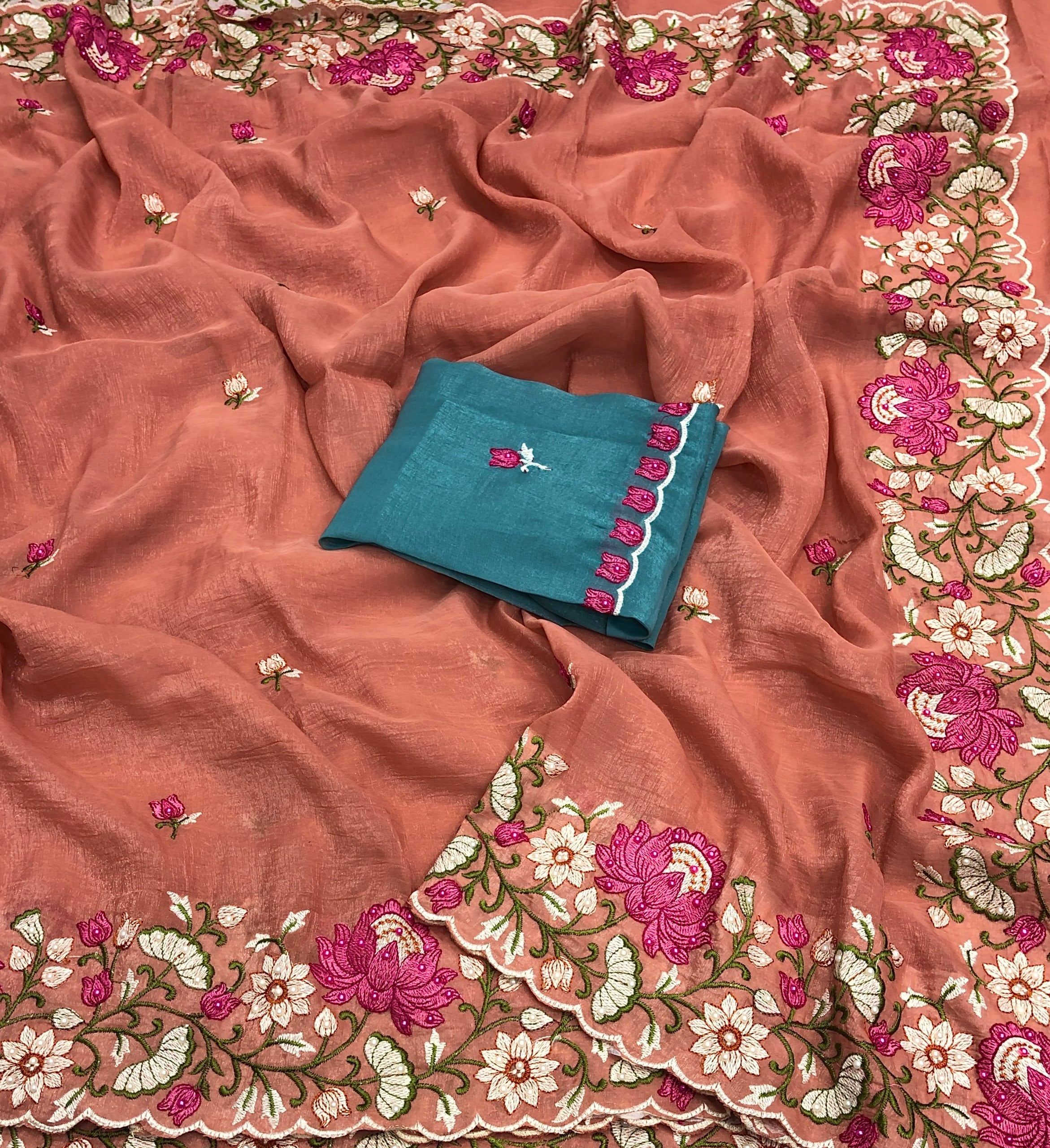 Aavya 2 Crunchy Embroidery Work Saree