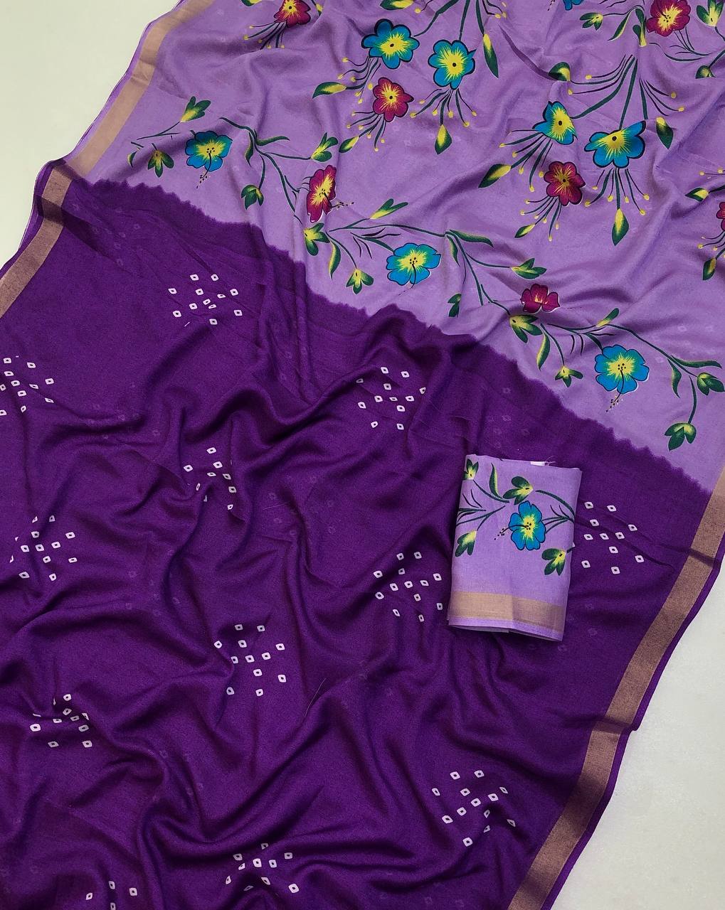 Famya Mul Cotton Bandani Print Saree