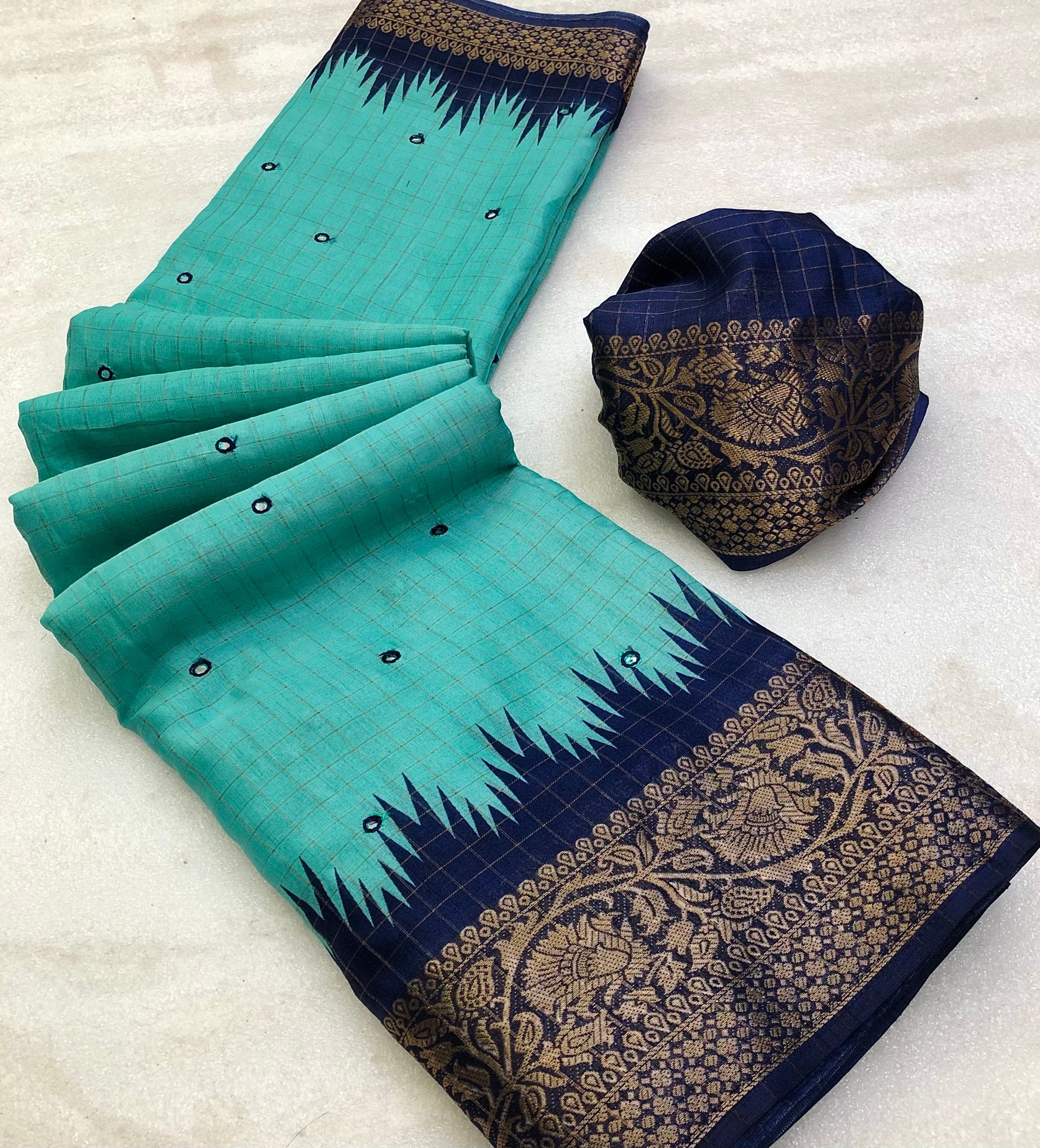 Hunara Chenderi Chex Weaving Foil Saree