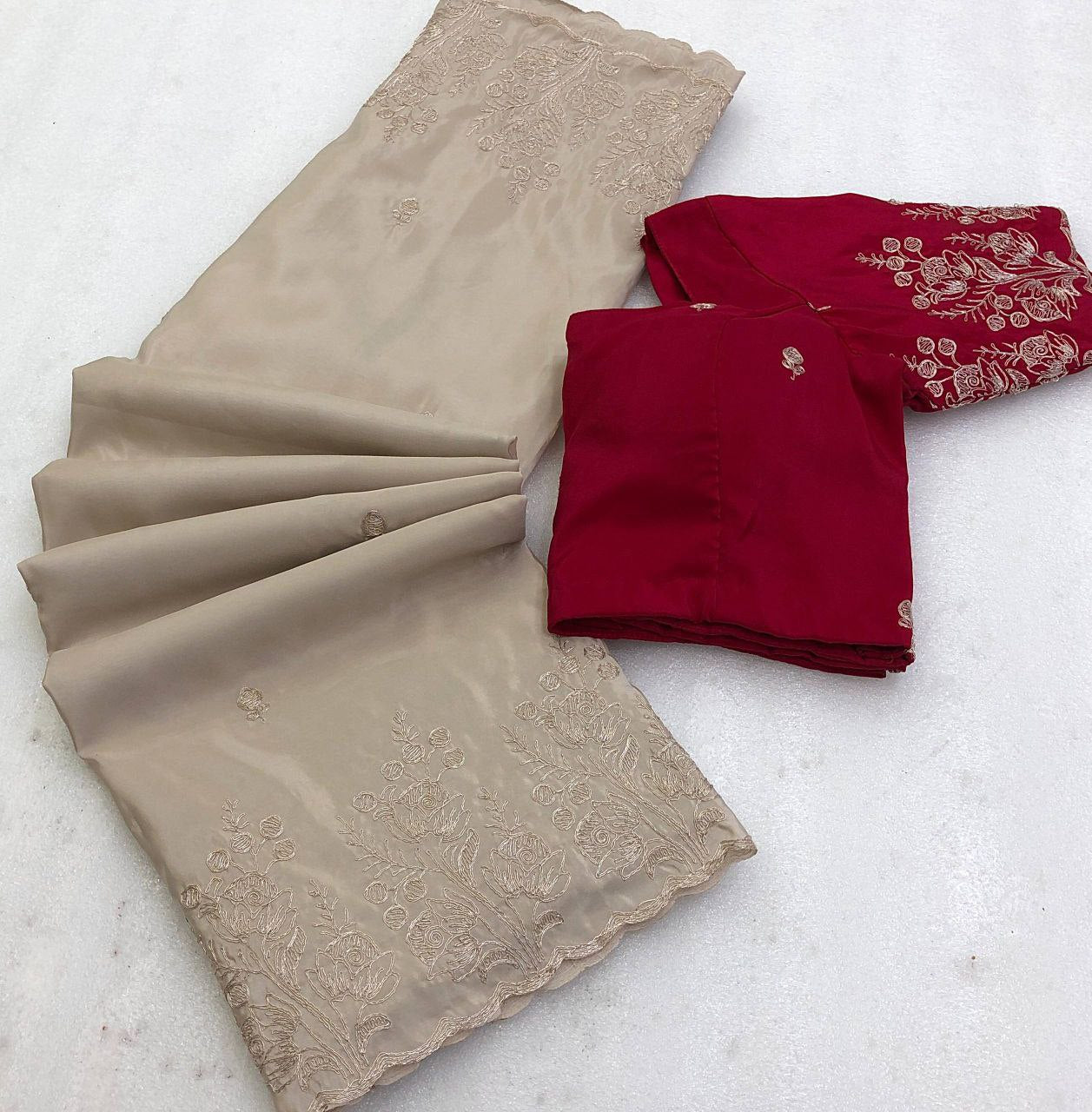 Across Crape Silk Coding Embroidery Work Saree