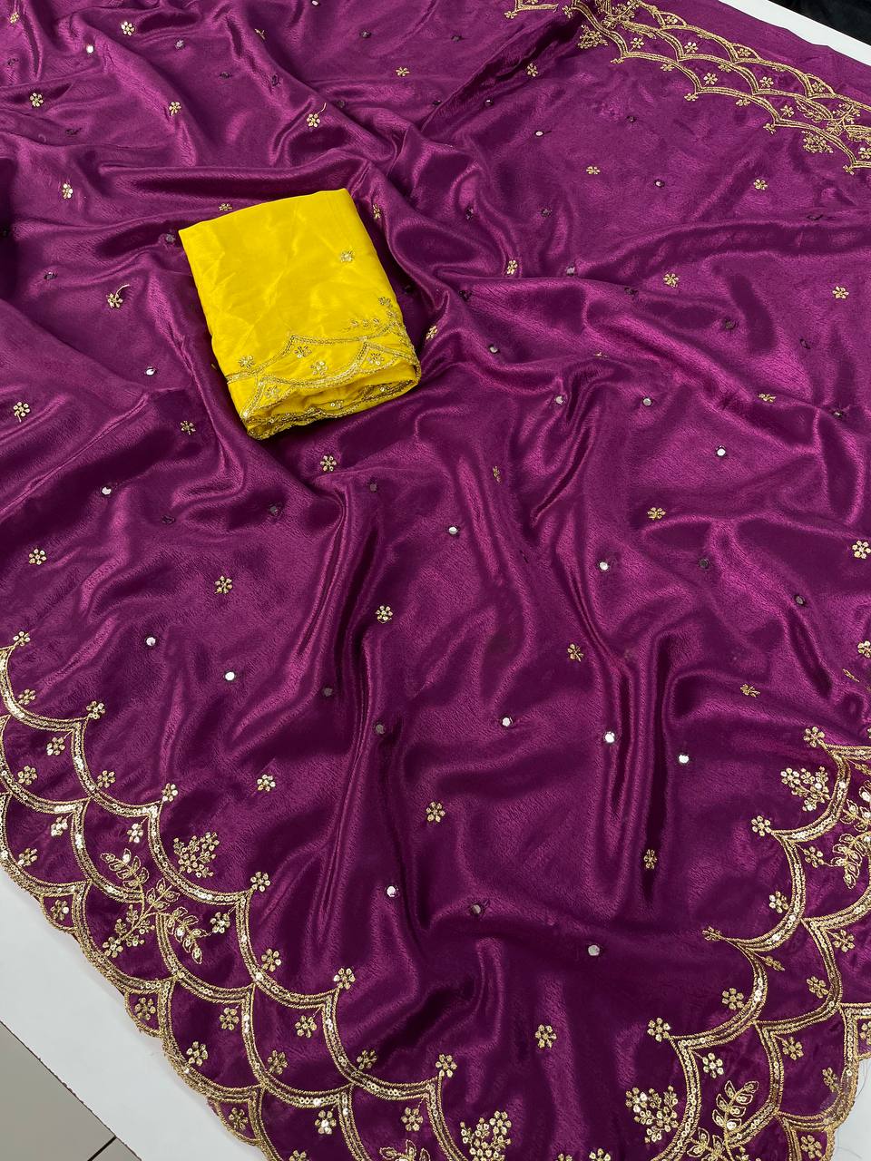 Aatish 2 Chinnon Gold Zari Embroidery Saree