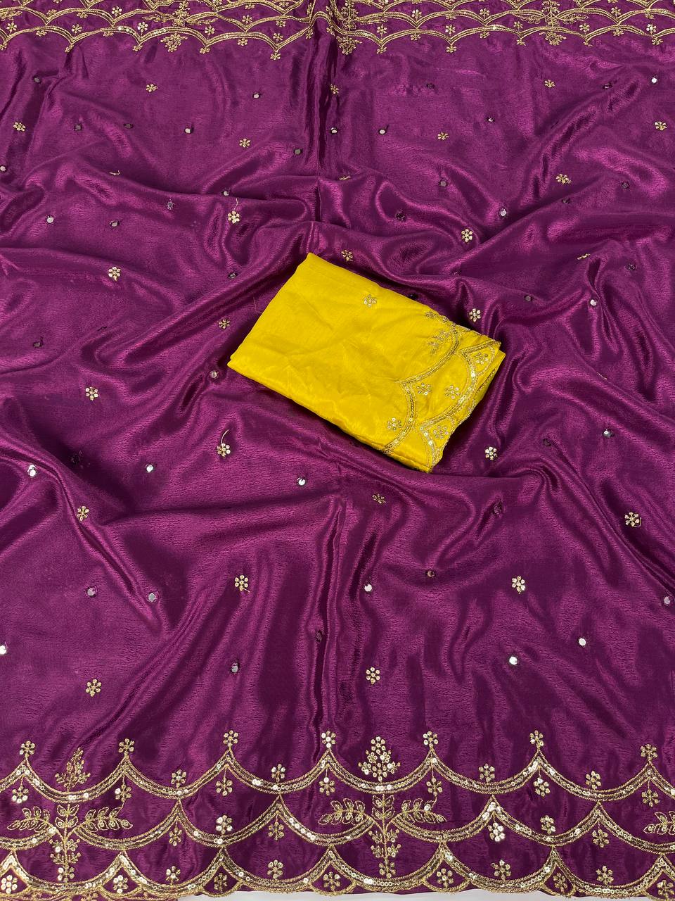Aatish 2 Chinnon Gold Zari Embroidery Saree