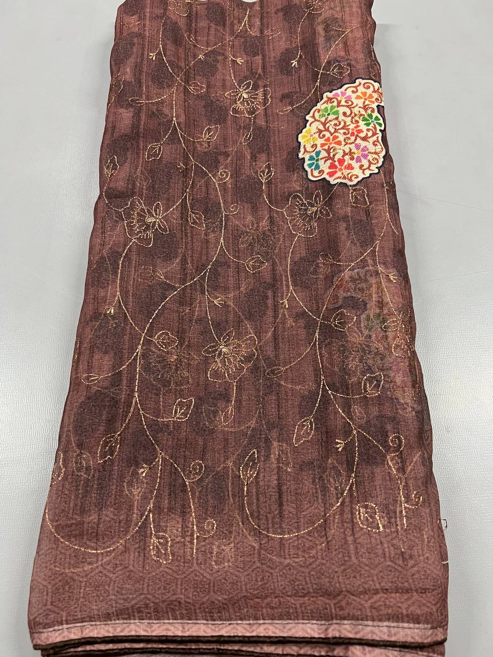 Fancy dual shade weaving with sequence &amp; siroski work sarees with blouse