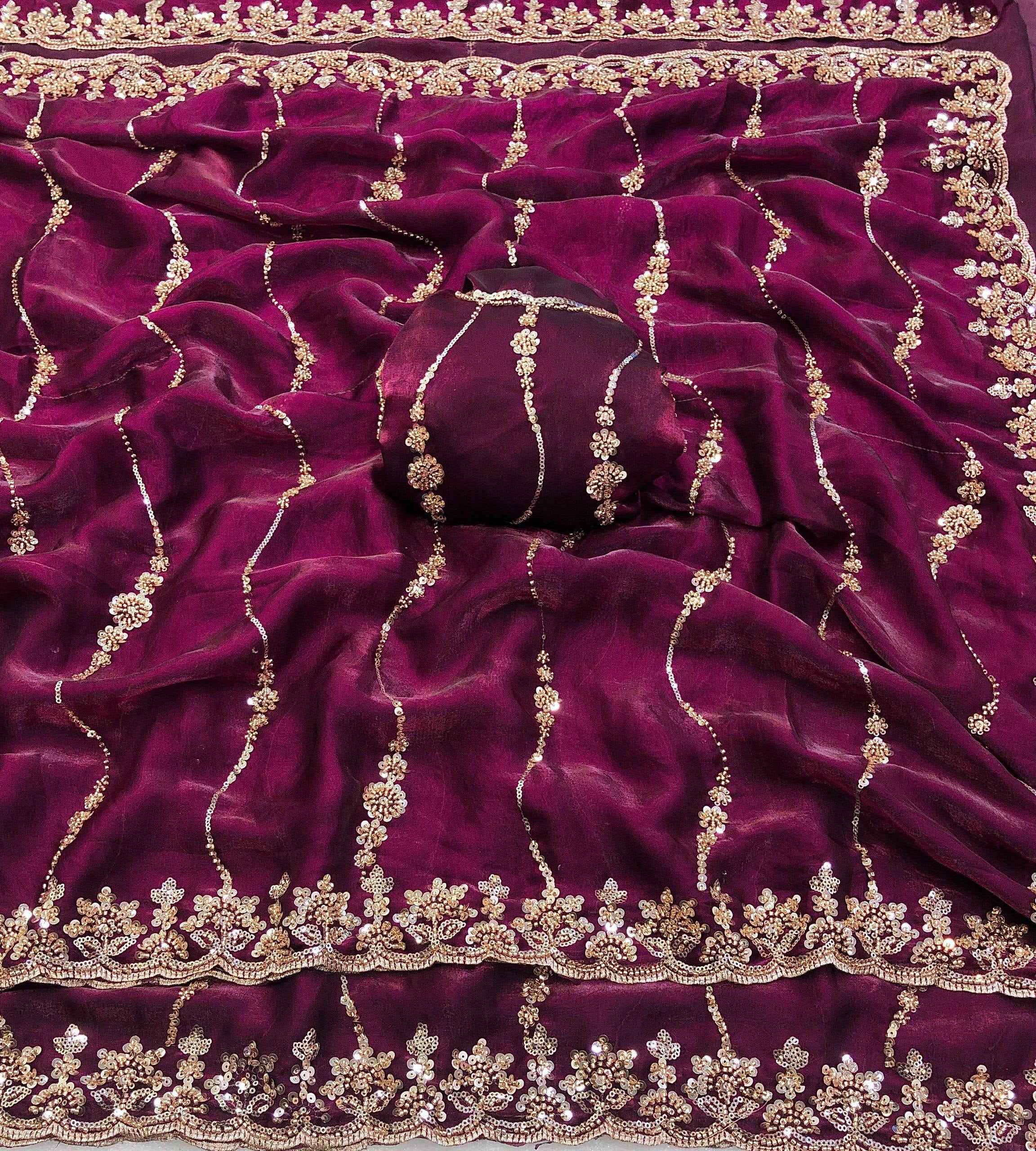 Beads 2  Space silk fendy satin Work Saree
