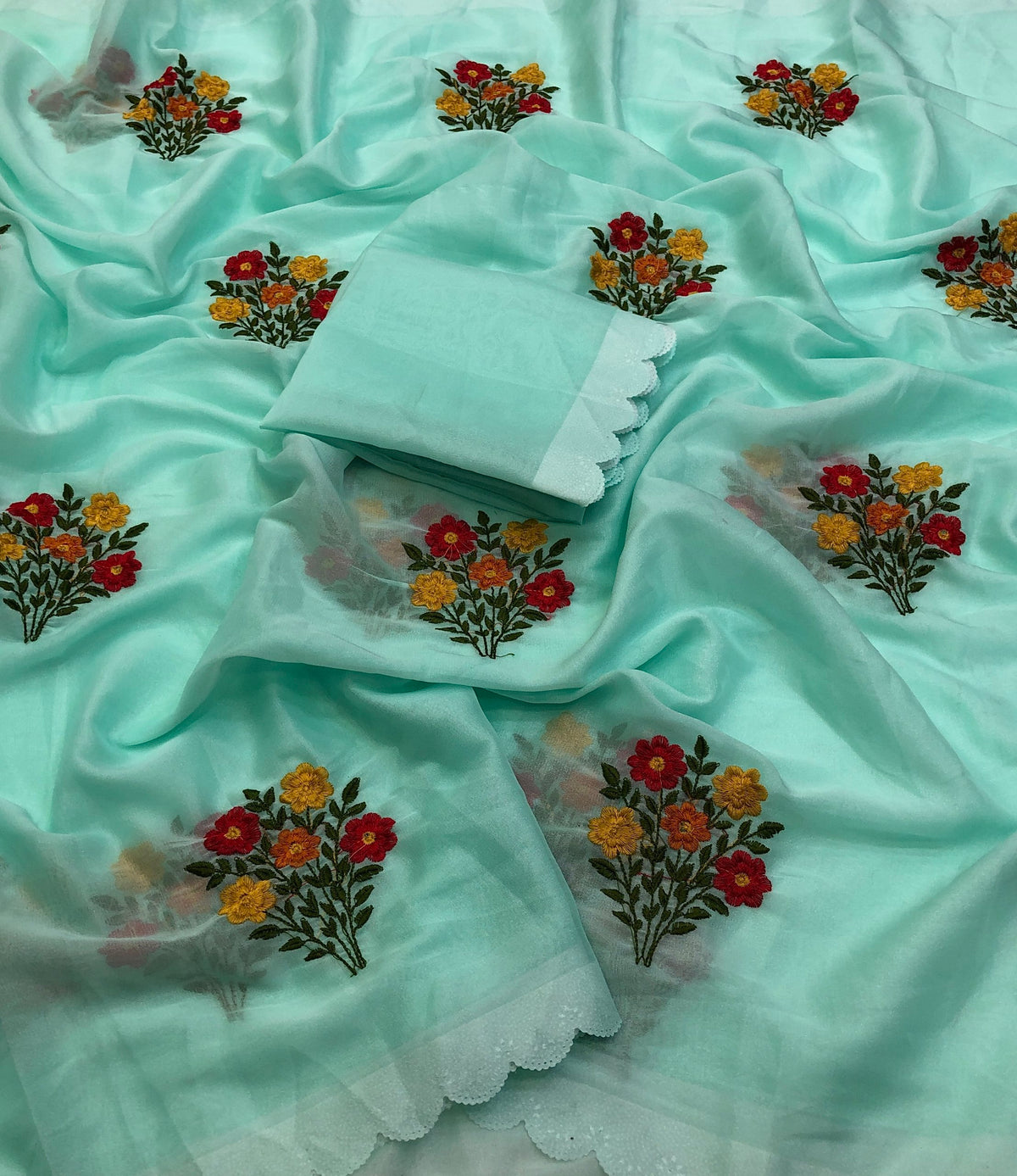 Kafeel Star Georgette Thread Embroidery Work Saree