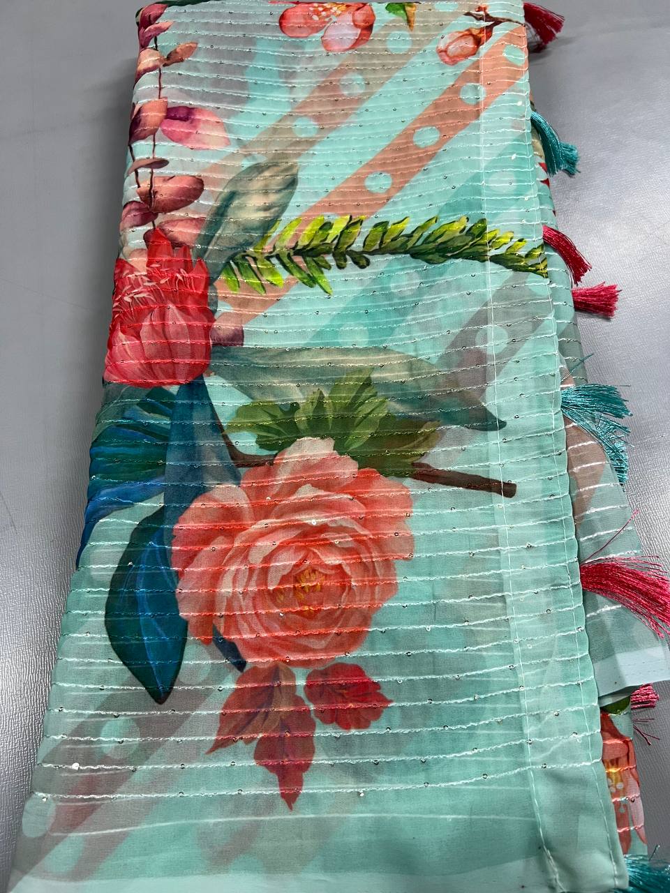Soft Linen Printed, Furr & Foil Work Sarees with Blouse