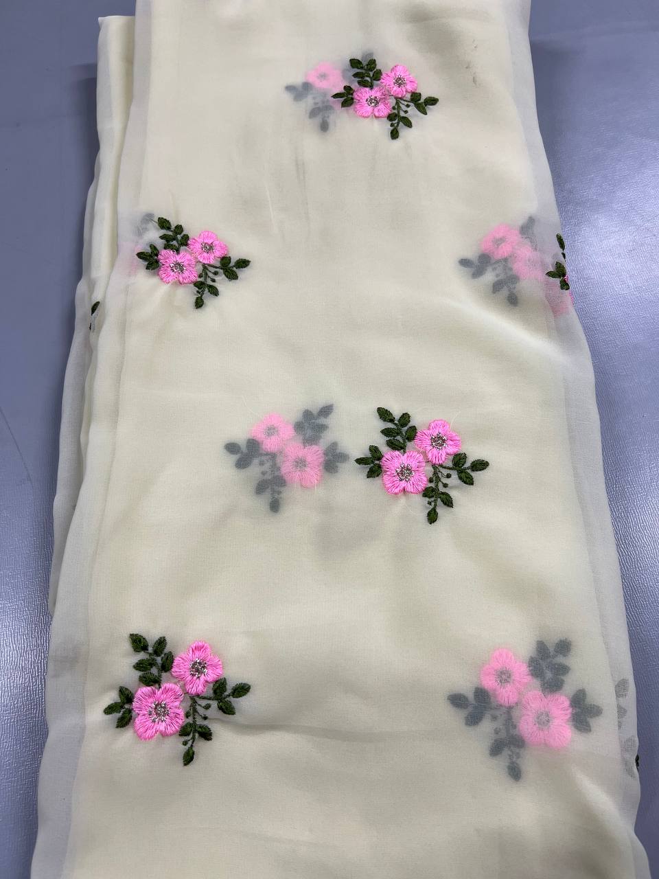 Soft Linen Printed, Furr & Foil Work Sarees with Blouse