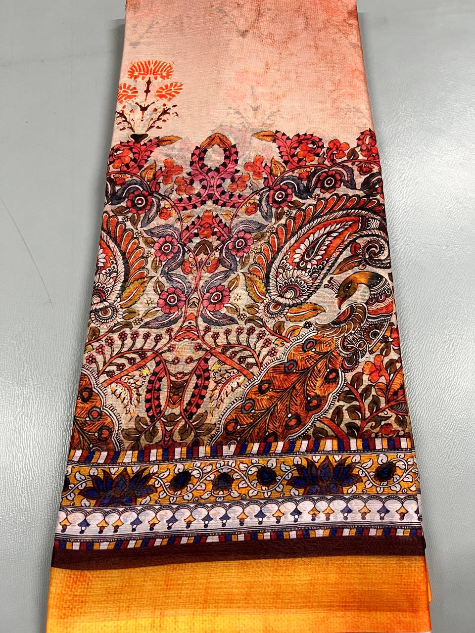 Soft Linen Printed, Furr & Foil Work Sarees with Blouse