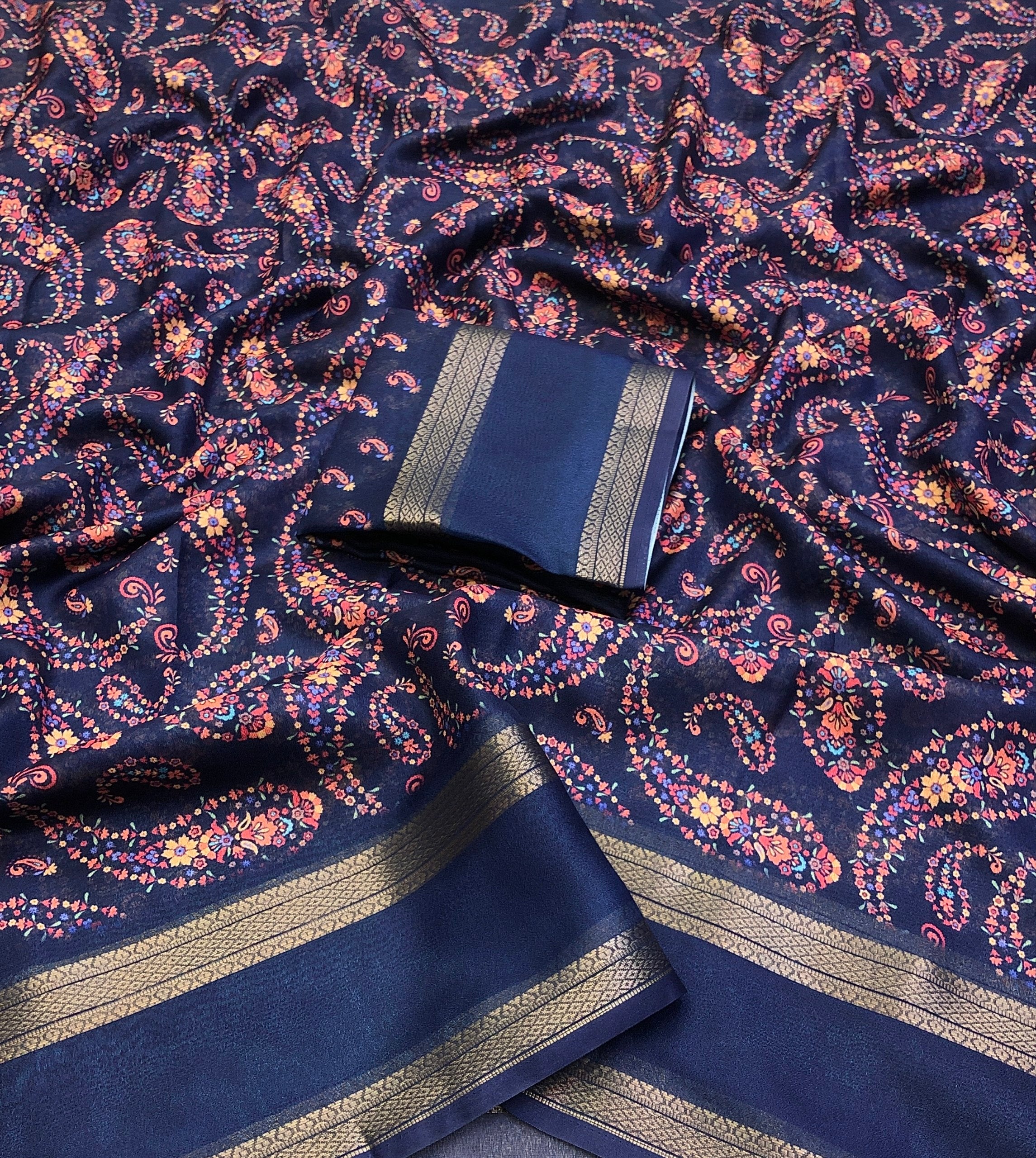 Luvina 3 Marsh mellow Ajrakh Digital Printed Saree