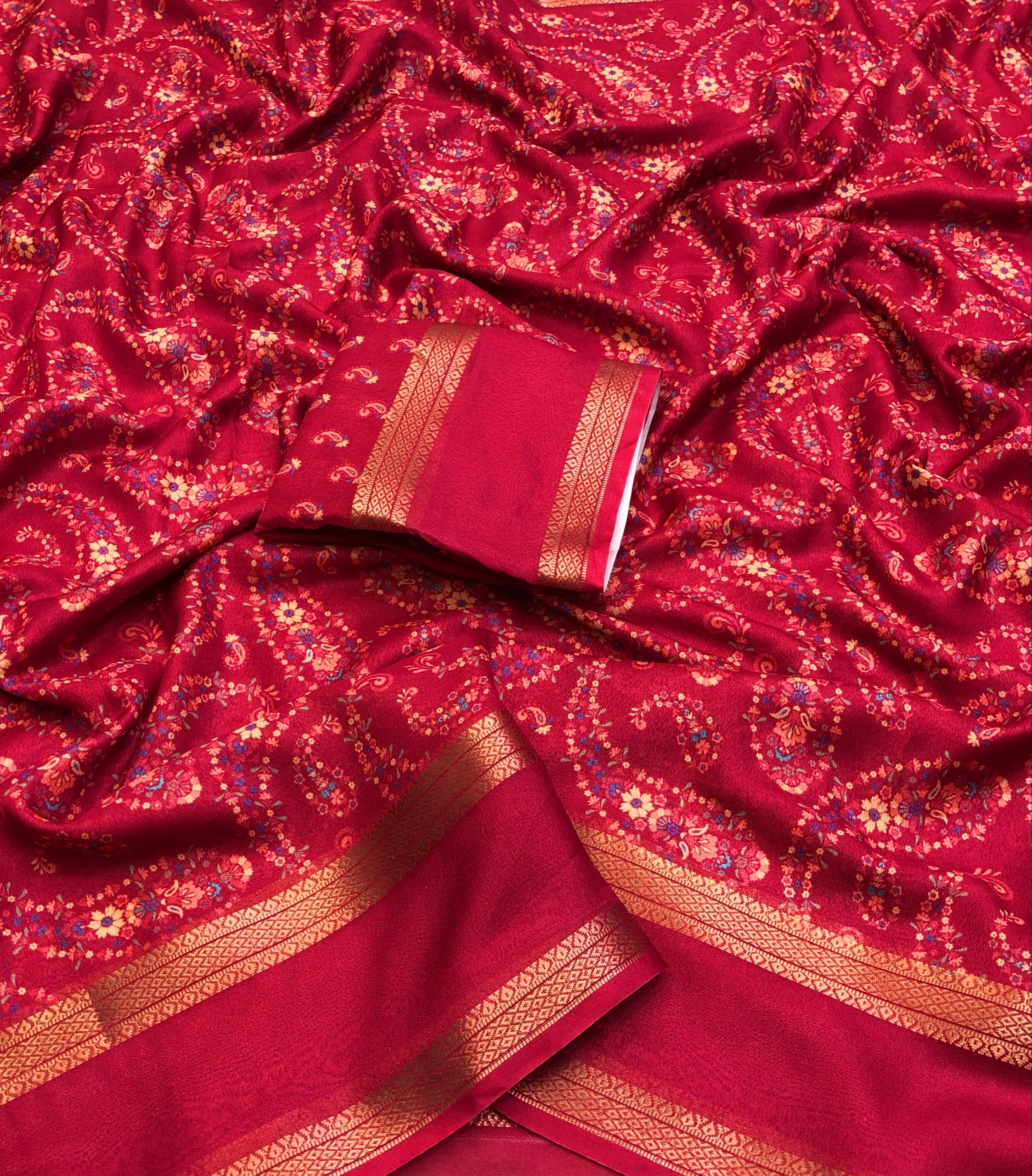 Luvina 3 Marsh mellow Ajrakh Digital Printed Saree