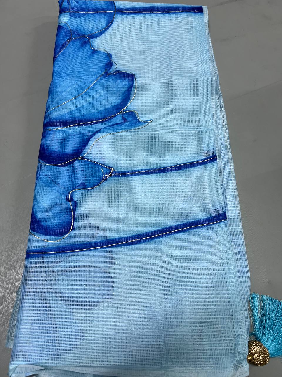 Soft Linen Printed, Furr & Foil Work Sarees with Blouse