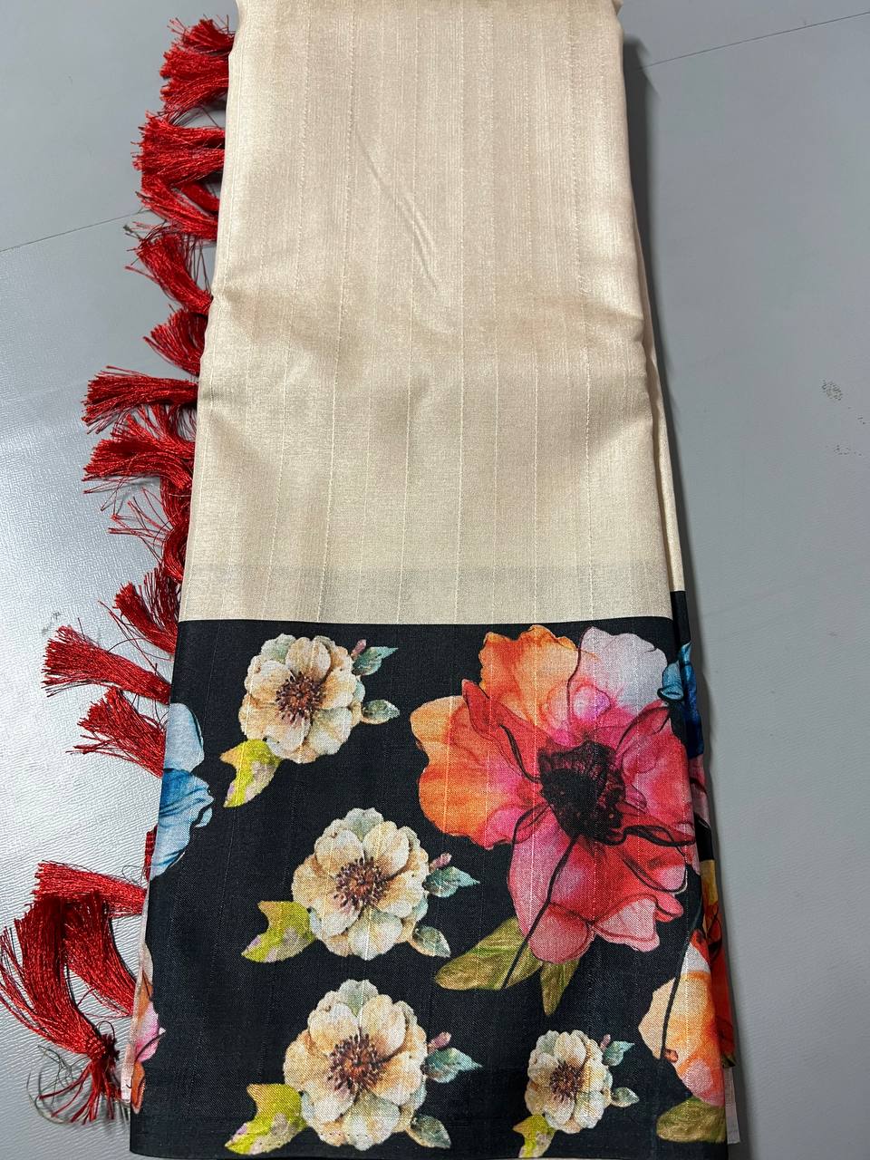 Fancy dual shade weaving with sequence &amp; siroski work sarees with blouse