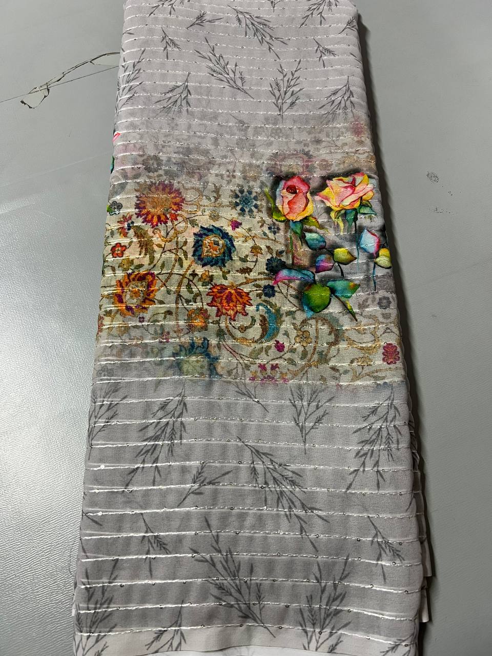 Fancy dual shade weaving with sequence &amp; siroski work sarees with blouse