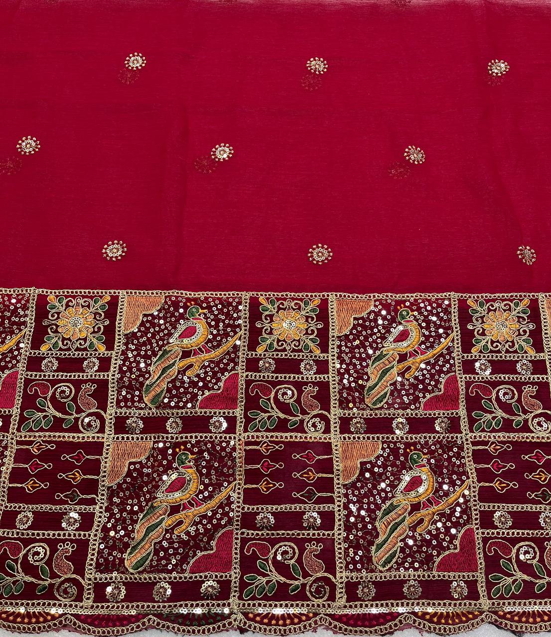 EMBROIDERY & MIRROR WORK BLOUSE FABRIC 0.8 METER