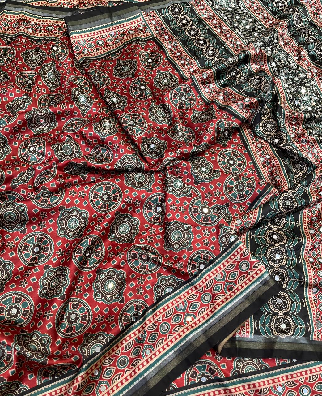 Mirwa Silk Crepe Ajrakh Printed Saree