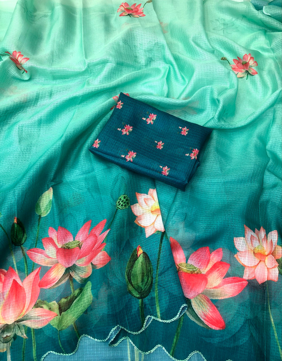 Medhya  kota chex  pichwai lotus flower Saree