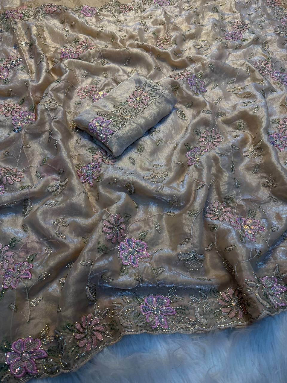 Mehrish Fendy Satin Beads Work Saree