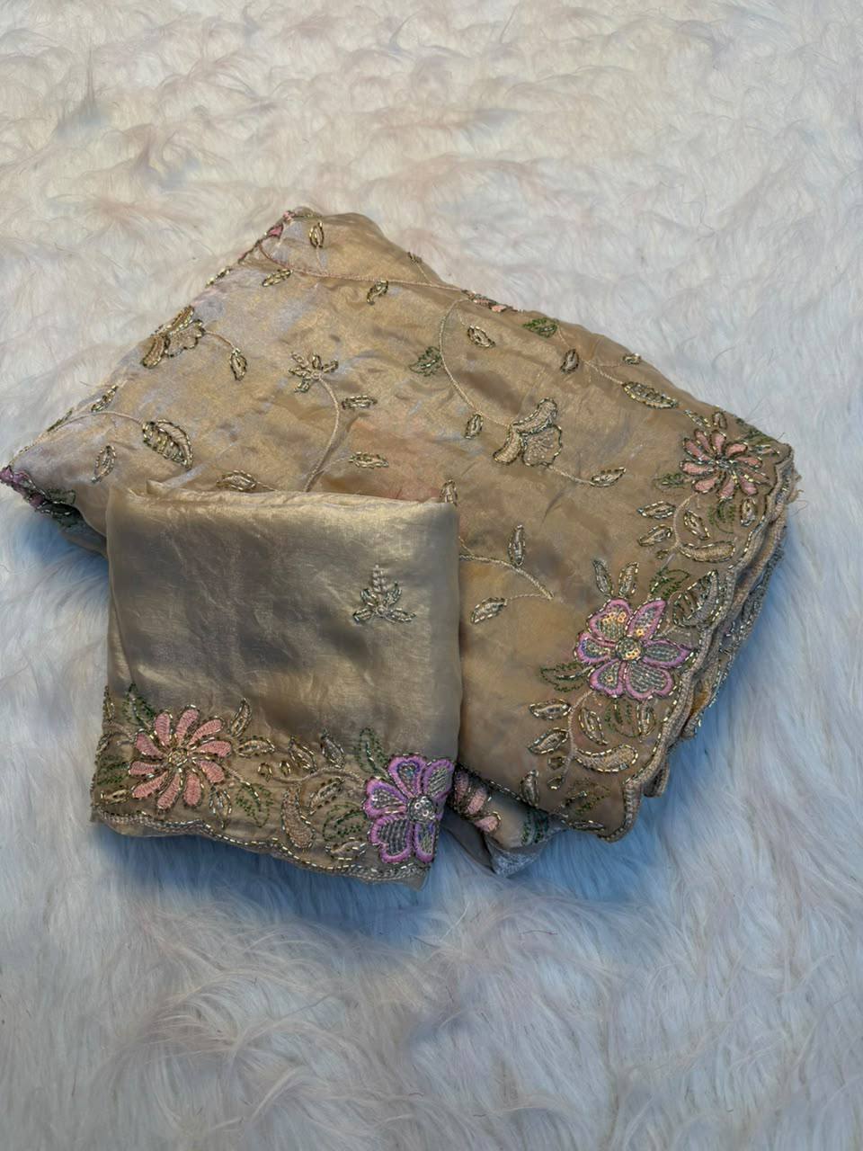 Mehrish Fendy Satin Beads Work Saree