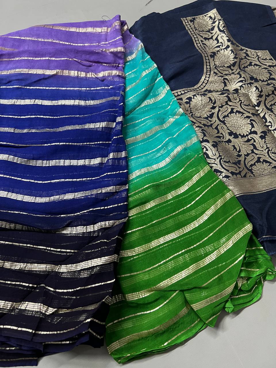 Soft Linen Printed, Furr & Foil Work Sarees with Blouse