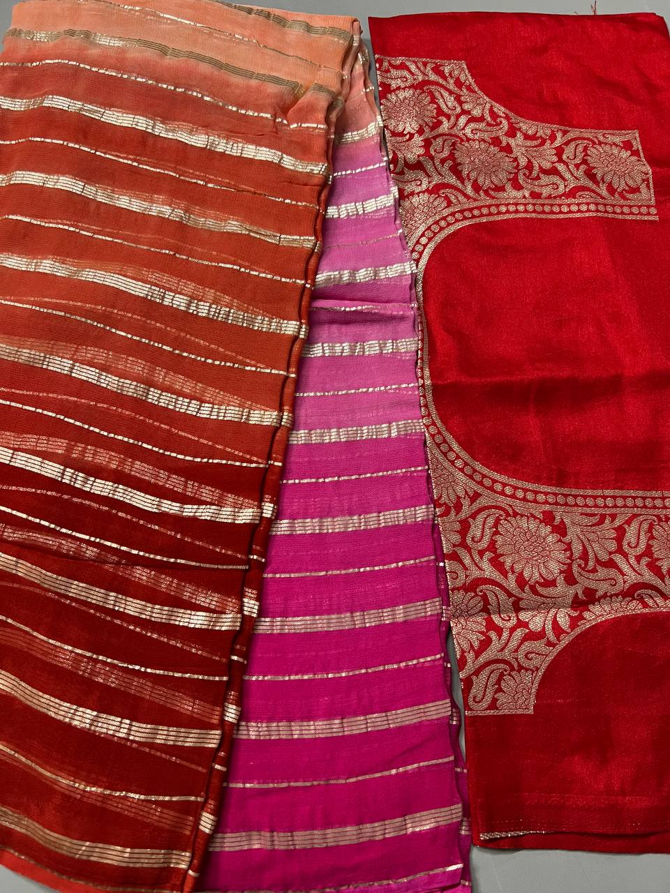 Soft Linen Printed, Furr & Foil Work Sarees with Blouse