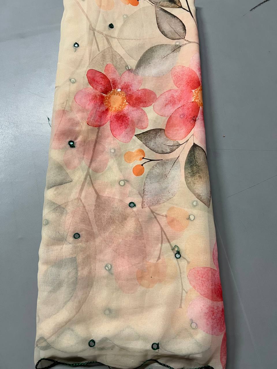 Soft Linen Printed, Furr & Foil Work Sarees with Blouse