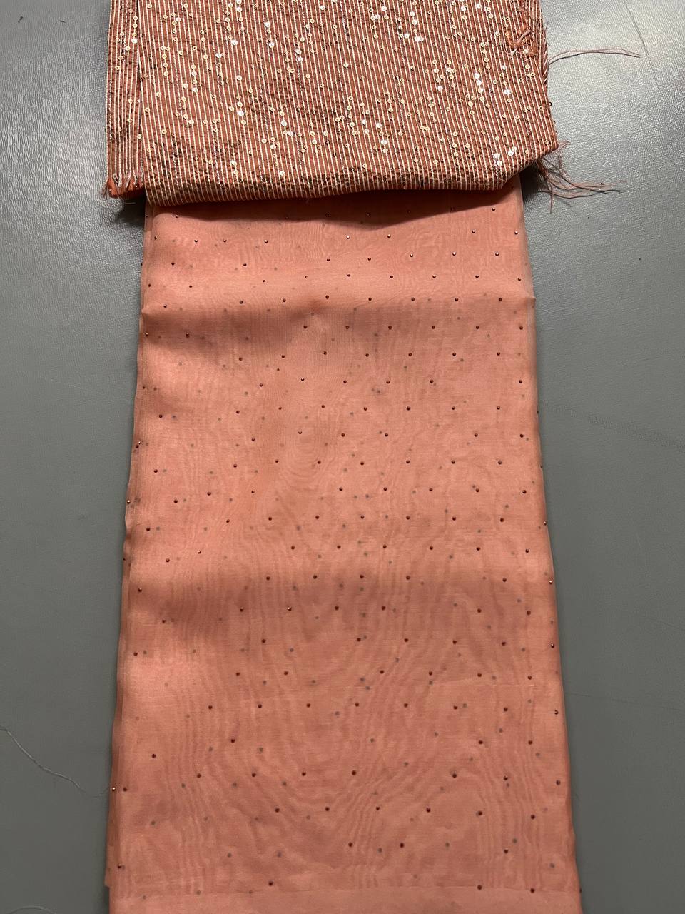Fancy dual shade weaving with sequence &amp; siroski work sarees with blouse
