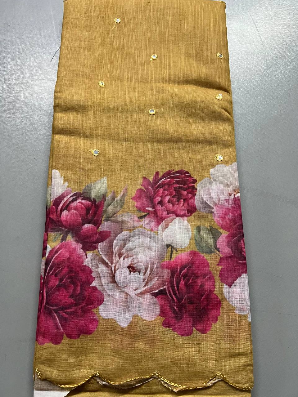 Fancy dual shade weaving with sequence &amp; siroski work sarees with blouse