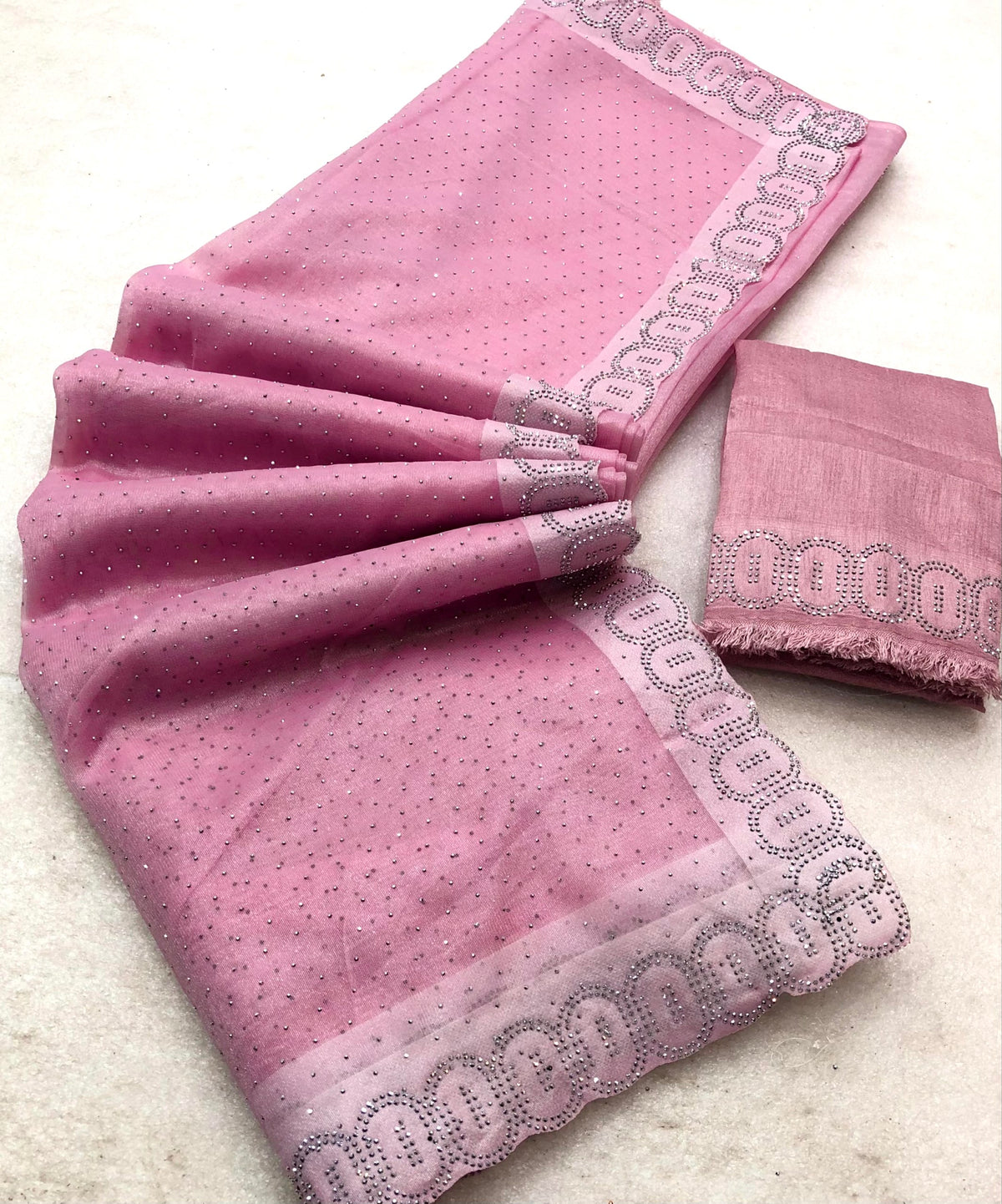Pateri  shining Georgette  siroski work border Saree