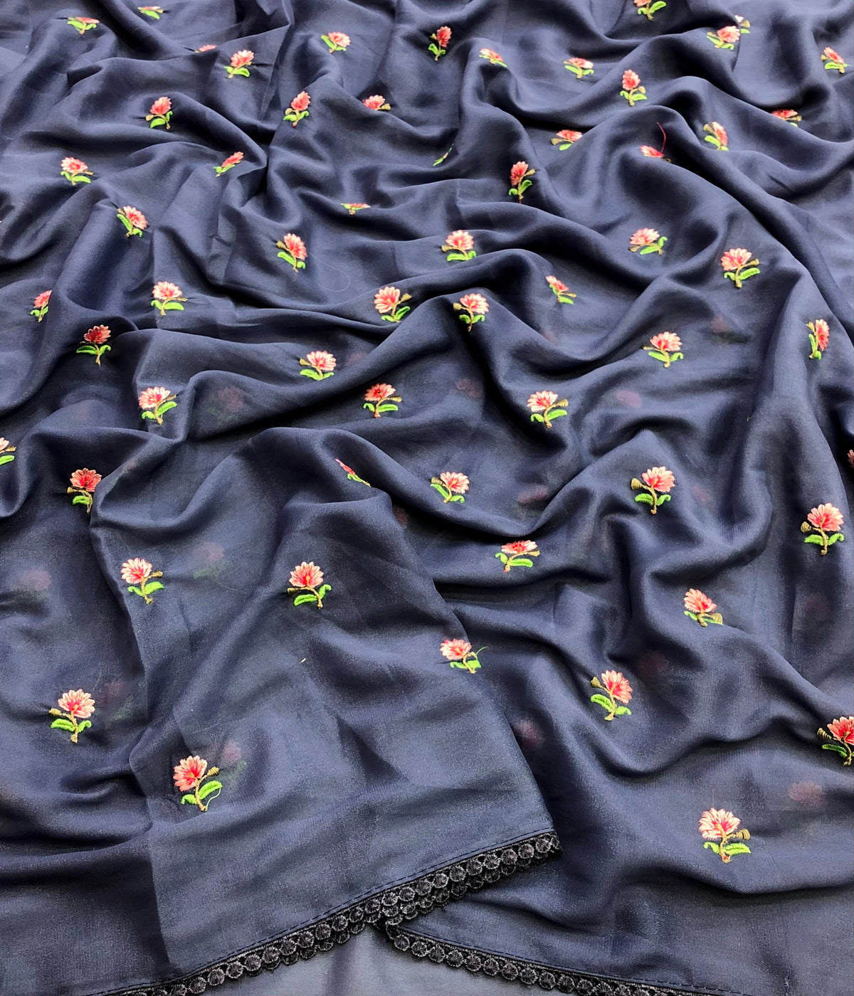 Goster Chiffon  embroidery Work Saree