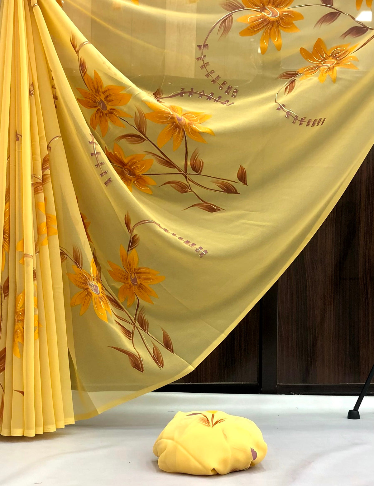 Zubi Chiffon hand painted floral design Saree