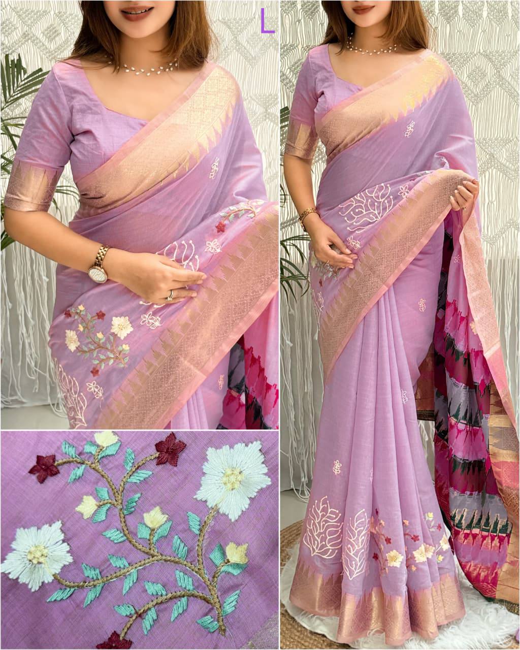 Reshmiya Tusser Cotton Kashmiri Embroidery Saree