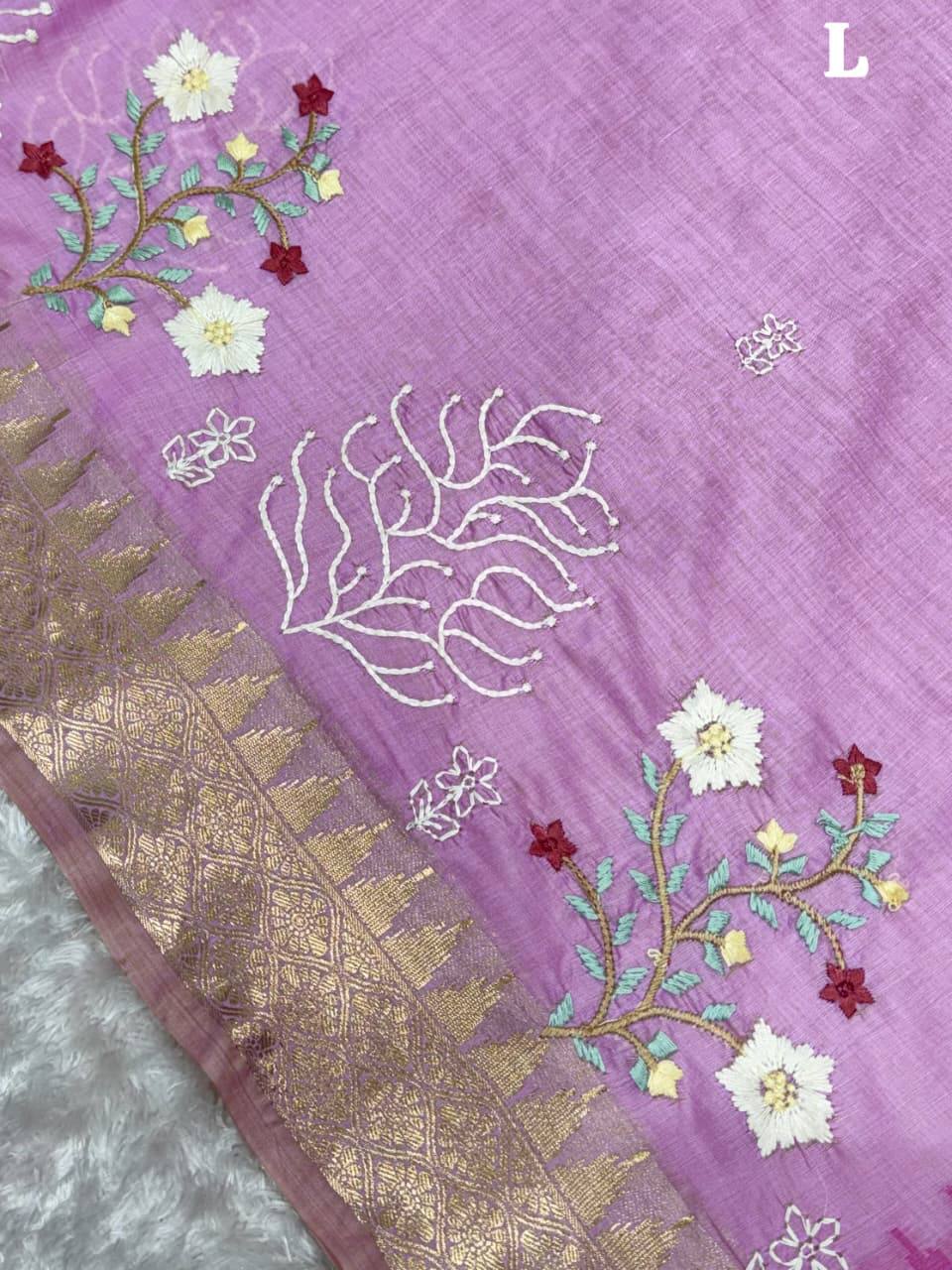 Reshmiya Tusser Cotton Kashmiri Embroidery Saree