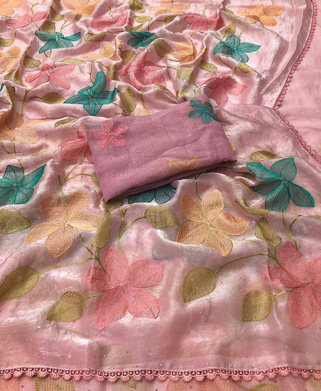 Raisha 4 Space Silk Embroidery Thread Work Saree